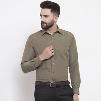 Men Olive Solid Slim Fit Formal Shirt-40