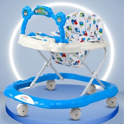 Little Olive Musical Activity Walker with Parent Rod, Music, Lights, Adjustable Height (Dark Blue)