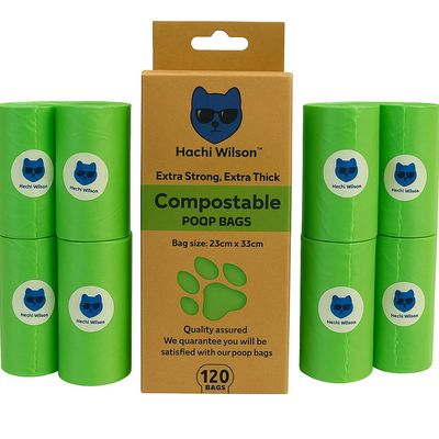 100% Compostable Poop Bags 8 Rolls - 120 Bags