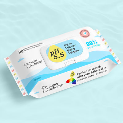 SuperBottoms 99% Pure Water Baby Wipes(72 pcs), 5.5 pH Formula, Skin-Friendly Soft Wet Wipes