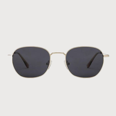 Unisex Geometric Metal Round Sunglasses | Black and Gold - M