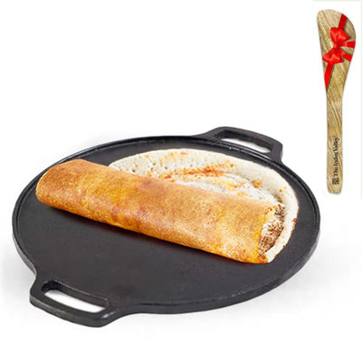 Iron Tawa with Free Wooden Spatula for Dosa/Chapathi | 30.2cm/11.8 inch, 2.4kg