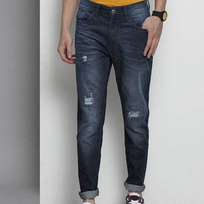 Men's Slim Fit Solid Casual Jeans | Blue - 32