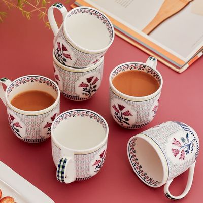 Magique By The Wishing Chair - Bouquet Tulip Garden | Fine China | Set Of 6 Mugs | 200 ml - 381068