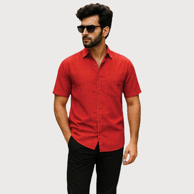 Men's Handloom Textured Khadi Shirt | Red - M