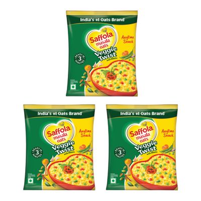 Saffola Masala Oats | Veggie Twist | Anytime Snack | Ready in 3 mins | Millets Goodness Combo
