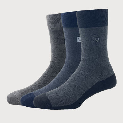 Men's Cotton Full Length Pique Pattern Socks - Black, Dark Grey, Navy