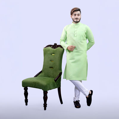 Men Kurta - Green | Block Pattern | Cotton Blend | L