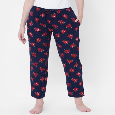 Urban Scottish Women s USWPJ524 Heart Printed Lounge Pyjama Pants | Navy - L