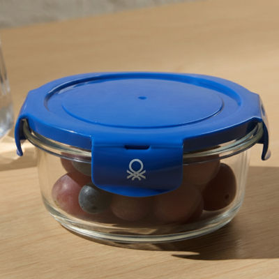 United Colors of Benetton Borosilicate Glass Food Storage Container with Airtight Lid | Blue- 400 ml