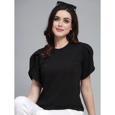 Women Black Poly Knit Smart Casual Top | XL | AW23SQDIVINE - Black