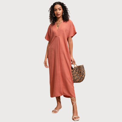 Women's Rust Kaftan Neck Flowy Maxi | Brown - M