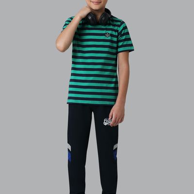 Van Heusen Boys Smart Tech Easy Stain Release Striped T-Shirt | Navy & Turquoise | 5 to 6 years