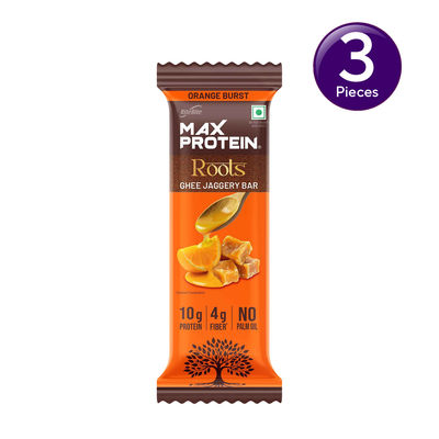 Roots Ghee Jaggery 10g Protein Bar | Orange Burst | No Palm Oil | 4g Fiber Combo