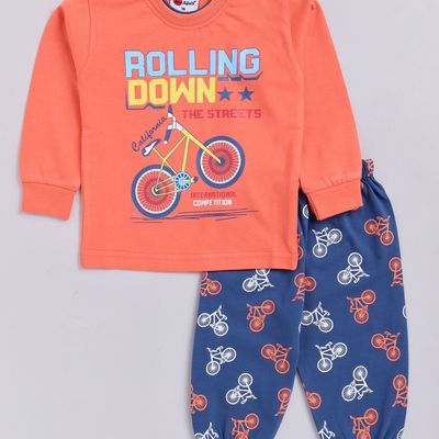 Boys Full Sleeve Tshirt & Trouser Pant | Orange | 12 - 18 Months