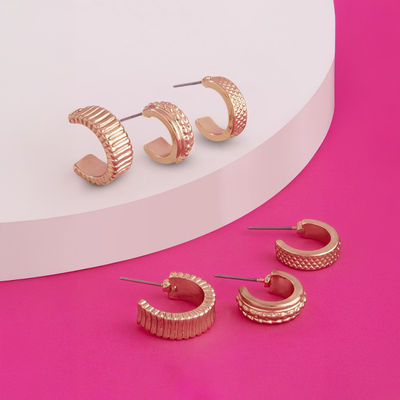 Women's Gold Super Classics Set Of 3 Chunky Detailed Hoops Earring - Gold