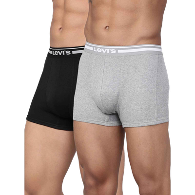 Levi's 003 Men's Comfort Trunk | Contoured Double Pouch | Pack of 2 | Lt. Grey Mel,Black | L
