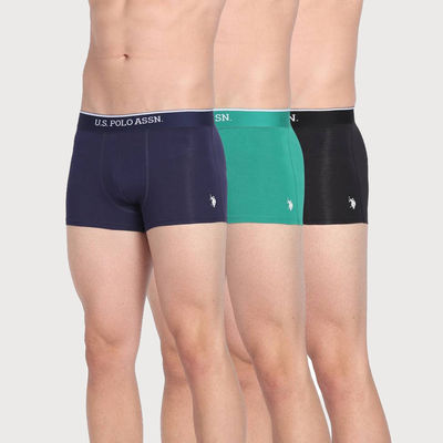 USPA Mid Rise Cotton Mens Trunk - Pack of 3 - Black, Green And Navy - L