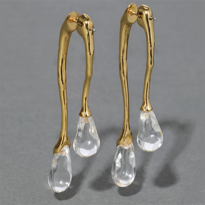 Gold Irregular Water Drops Gold Pin Earrings | jlt12844