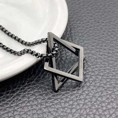 Men's Jewelry Triangle in Square Pendant Chain | Necklace-093 | Black