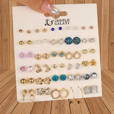 Gold-Plated Frequesnt-Use Multicolor Stud Earrings (1 Pack 60 Pieces)