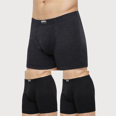 Van Heusen Men Dark Grey, Pure Black & Pure Black Pack Of 3 Combed Anti Bacterial Boxer Briefs - M