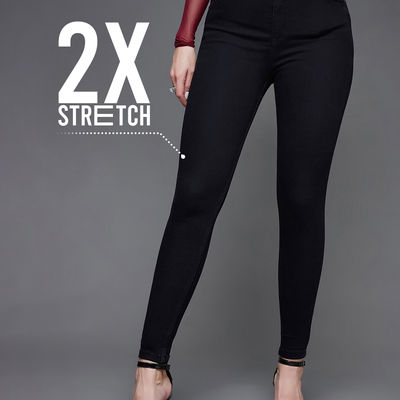 Women Skinny Fit High Rise Clean Look Regular Length Stretchable Denim Jeans | Black | 34