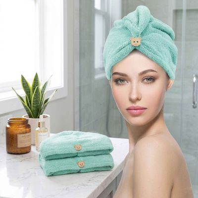 Microfiber 400 2 U Hair Towel Green Solid