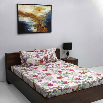 Ivyrose 110 Tc 100% Cotton Queen Bedsheet With 2 Pillow Covers - Red