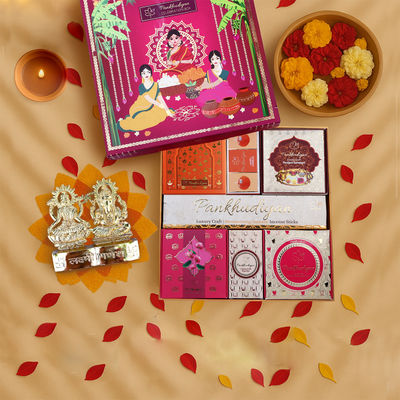 Complete Diwali-Dhanteras Puja Gift Set | Ganesh Laxmi Idols, Samagri, Incense & More | Pankhudiyan