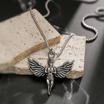 Greek Angel Pendant with Chain for Men and Boys| Anti-Tarnish | Silver