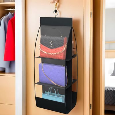 6 Pocket Hanging Organizer | Handbag & Purse Storage | Black