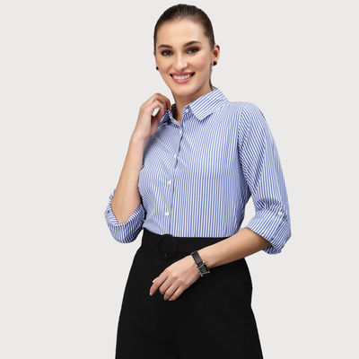 Women Blue Striped Shirt | XL | AW22SQLYRA - Blue White