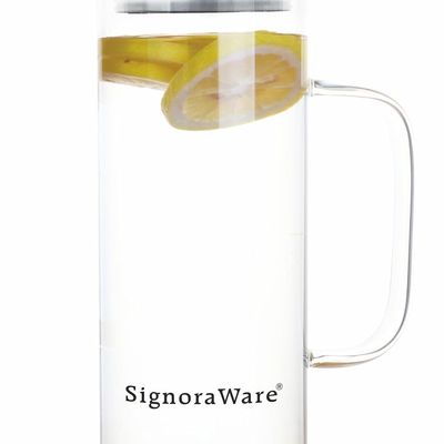 Saffron Borosilicate Glass Jug With Bamboo Lid 1000Ml, 1460Clear