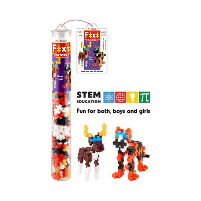 Play Panda Fixi Bricks Jungle Tube 3 - Tiger and Deer - With 110 pcs Detailed Assembly Instructions