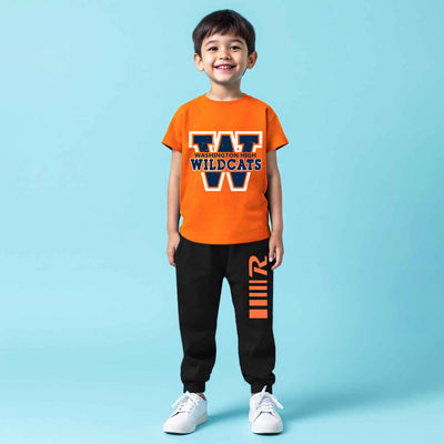 Boy's Topwear Printed Clothing Set | TRM-TTP-150 | Orange, Black | 2-3 Years
