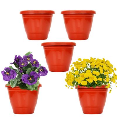 Plastic Pots, Terracotta Color 10 Inch Pot Size, 5 Pieces, Big (10" Terracotta Pot - 5)