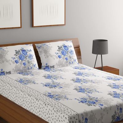 Vista 144 Tc Queen Size Bedsheet With 2 Pillow Covers - Blue