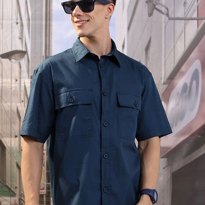Men's Blue Drop Shoulder Boxy Oversized Fit Shirt | Blue - S