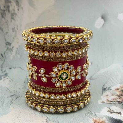 Designer Kundan & Diamante Chuda | Red - Size 2.8