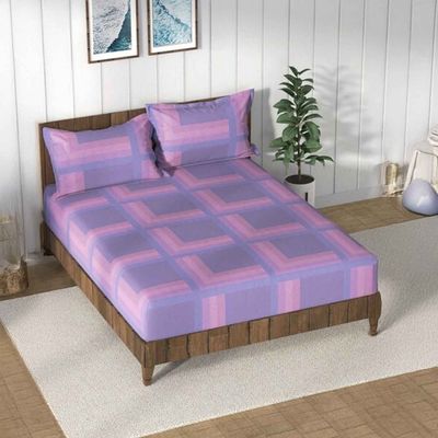 Nautica Super Soft 100% Cotton King Bedsheet and 2 Pillow Covers | Set of 3 | Stripe | Lilac, Multi