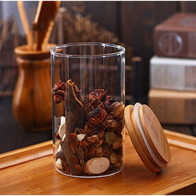 Air Tight Glass Container With Wooden Lid- 1050 ml (Thermacolpack)