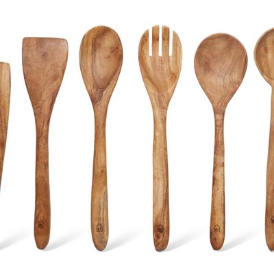 Set Of 6 Neem Wood Spoon, Compact Flip, Spatula/Ladle|No Polish| Non-Stick|Hand Carved