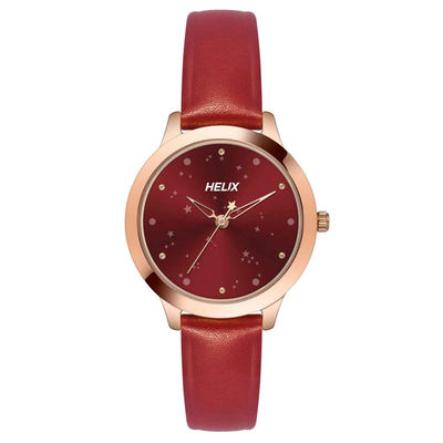 Round 32mm Maroon Dial Analog Women Gift Watch - TW022HL31