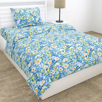 100% Cotton Single Flat 186 TC Bedsheet, Everbelle | Blue