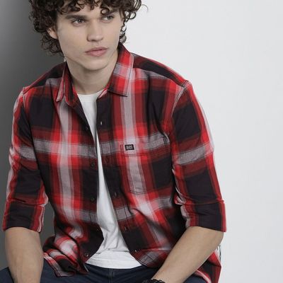 Men's Slim Fit Checked Casual Shirt | Black - M