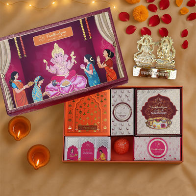 Ganesha Blessings Pooja Gift Box for Diwali | Idols, Samagri, Dhoop, Diyas & More | Pankhudiyan