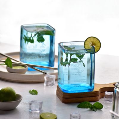 Kavi The Poetry-Art Project Upcycled Bombay Sapphire Glass | Set of 2