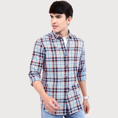 Men's Slim Fit Tartan Checked Casual Shirt | Blue - M