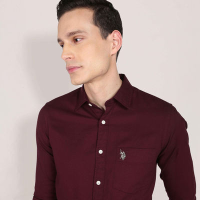 USPA Cotton Regular Fir Shirt For Man - Wine